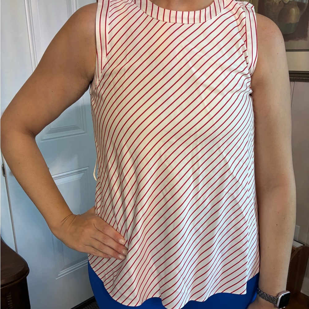 Daniel Cremieux White Tank Top with Red Diagonal Stripes